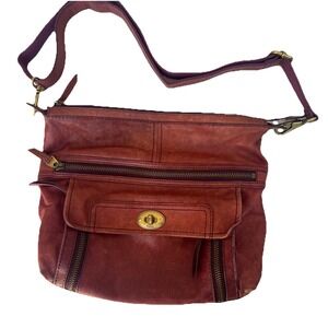 Fossil Purse Crossbody Red Leather Bag Large 14"x10" Pockets Adjustable